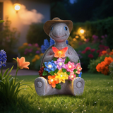 Solar Watering Turtle Garden Statue with LED Lights, 7.68" Resin Outdoor Solar Garden Décor