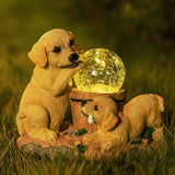 Solar Garden Dog Statue Light, Resin Puppy Outdoor Garden Décor with Warm White LED