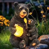 Gigalumi Solar Mother & Child Bear Garden Statue with LED Lights, Resin Bear Décor