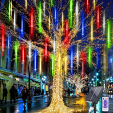 Solar Meteor Shower Icicle Lights, 8 Tubes, 192 LEDs, 11.8" Solar Falling Rain Lights