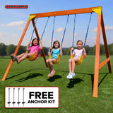 Sportspower Brooklyn Wooden Swing Set – 3 Adjustable Sling Swings, Outdoor Playset