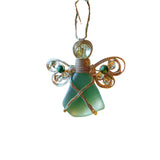 Handmade Sea Glass Angel Christmas Ornament with Silver Wire Wings and Rope Hanger
