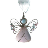 Handmade Sea Glass Angel Christmas Ornament with Silver Wire Wings and Rope Hanger