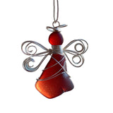 Handmade Sea Glass Angel Christmas Ornament with Silver Wire Wings and Rope Hanger