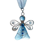 Handmade Sea Glass Angel Christmas Ornament with Silver Wire Wings and Rope Hanger