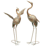 25" Metal Crane Garden Statues, Set of 2 Waterproof Blue Iron Bird Sculptures
