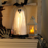 Halloween Light-Up Ghost Cloche Decoration 8.3", Handmade LED Tabletop Decor