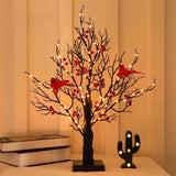 Vintage Glowing Tree with Cardinals 21", LED Lighted Bonsai Tree with Berries