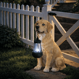 12.9" Solar Dog Garden Statue with Lantern, Weatherproof Resin Outdoor Dog Figurine