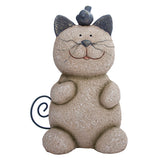 11.5" Whiskers Cat Garden Statue, Stone-Look Resin Cat Sculpture with Metal Tail & Bird