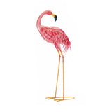33" Standing Flamingo Garden Statue, Pink & Beige Iron Outdoor Bird Sculpture