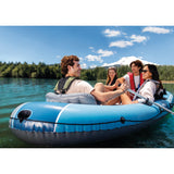 Intex Excursion Inflatable 4 People Boat Set with Oars, Pump, Fishing Rod Holders & Motor Mount Fittings