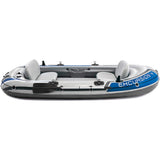 Intex Excursion Inflatable 4 People Boat Set with Oars, Pump, Fishing Rod Holders & Motor Mount Fittings