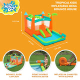 H2OGO! Kids Tropical Outdoor Inflatable Mega Bouncer with Water Slide, Splash Pool & Water Blaster