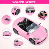 76-Piece Doll and Pink Convertible Car Playset with 11.5" Fashion Doll, Clothes and Accessories