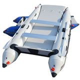 BRIS 11 ft Inflatable Catamaran Boat with Air Deck Floor, Oars, Aluminum Benches & Carry Bag