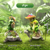 Solar Turtle & Frog Garden Statue, 9.4" Resin Outdoor Sculpture with Warm LED Mushroom Light