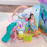 KidKraft Rainbow Dreamers Wooden Waterfall Grotto Dressing Room – Carry Handle, Closet & Doll Accessories