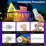 148 ft Permanent Outdoor Lights, 54 LED RGB Eave Lights with Bluetooth, Remote and Music Sync