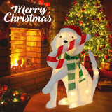 20" H Lighted Christmas Dog Decoration with Candy Cane – White Plush LED Holiday Décor