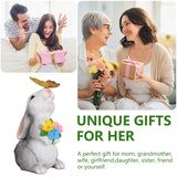8.8" Solar Rabbit Garden Statue with 5 LED Lights, Hand-Painted Resin Bunny with Butterfly