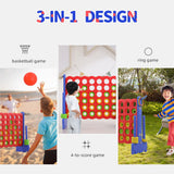 3-in-1 Giant 4-in-a-Row Game with Basketball Hoop, Ring Toss and Carrying Bag, Red and Blue
