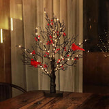 Vintage Glowing Tree with Cardinals 21", LED Lighted Bonsai Tree with Berries