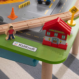 50-Piece KidKraft Rocky Mountain Wooden Train Set & Table – Mountain Tunnels, Rescue Town & Storage
