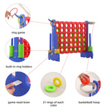 3-in-1 Giant 4-in-a-Row Game with Basketball Hoop, Ring Toss and Carrying Bag, Red and Blue