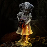 Solar Watering Girl Garden Statue with Fairy Lights, 12.6" Resin Outdoor Garden Décor