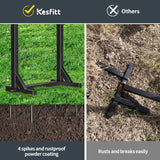 Garden Metal Hose Holder with 4 Ground Spikes & 2 Tool Hooks – Heavy Duty Freestanding Hose Stand for Up to 150 ft. Hose
