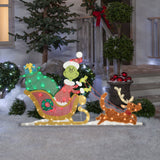 Gemmy Flat-Tastics Lighted Grinch Sleigh Scene with 70 LED Lights, Multicolored, 57.09 Inches