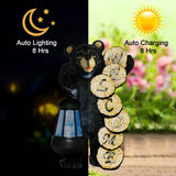 Solar Welcome Bear Garden Statue with Lantern, 11.4" Black Resin Bear Outdoor Welcome Sign