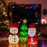 Lighted Snowman, Santa Claus & Christmas Tree Outdoor Decoration with 150 Warm White LED Lights