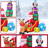 5.9' Christmas Inflatable Santa & Reindeer Sleigh with Penguin, Gift Box & LED Lights