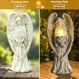 11.5" H Solar Garden Angel Statue, Weatherproof Resin Angel Figurine with Warm LED Light