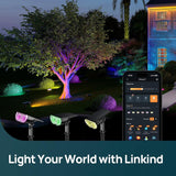 Linkind Smart Solar Spot Lights Outdoor – 4 Pack RGB Smart Solar Landscape Spotlights