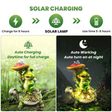 Solar Turtle & Frog Garden Statue, 9.4" Resin Outdoor Sculpture with Warm LED Mushroom Light