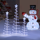 3-Pack Lighted Spiral Christmas Trees, 3 ft, 4 ft & 5 ft Yard Decorations with 220 Warm White LEDs and Stakes