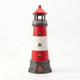 Lumiartisan 12.8" Solar Lighthouse Garden Statue, Red Resin Outdoor Lighthouse Décor
