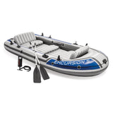 Intex Excursion Inflatable 5 People Boat Set with Oars, Pump, Fishing Rod Holders & Motor Mount Fittings