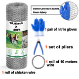 Galvanized Chicken Wire 16.9" x 40ft, Hexagonal Hardware Cloth Mesh Kit