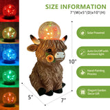 HONGLAND 10" Solar Highland Cow Garden Statue, Weatherproof Resin Cow Sculpture