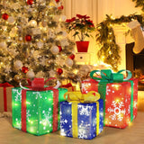 Christmas LED Lighted Gift Boxes, Set of 3 Battery-Operated Present Decorations