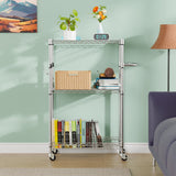 3-Tier Rolling Wire Storage Rack – Adjustable Metal Shelving Cart with Wheels, 29.9" × 13" × 36.6"