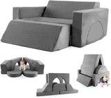 8-Piece OLAKIDS Modular Kids Play Couch – Gray Foam Fort-Building Sectional Sofa