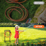 Heavy Duty Freestanding Garden Hose Holder – Metal Hose Stand with 4 Ground Spikes & 2 Tool Hooks, Holds Up to 150 ft. Hose
