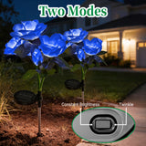 2 Pack Solar Blue Rose Garden Lights – 5-Rose LED Solar Flower Stake Lights