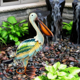 19" Solar Metal Pelican Garden Statue, 3D Glass Outdoor Bird Sculpture