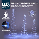 3-Pack Lighted Spiral Christmas Trees, 3 ft, 4 ft & 5 ft Yard Decorations with 220 Warm White LEDs and Stakes